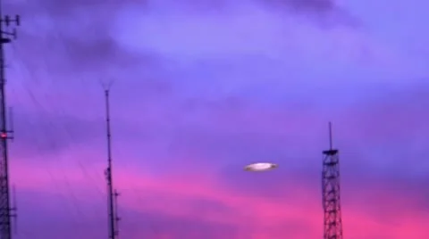 UFO Flying Saucer Near Broadcast Towers at Area 51 Stock Footage