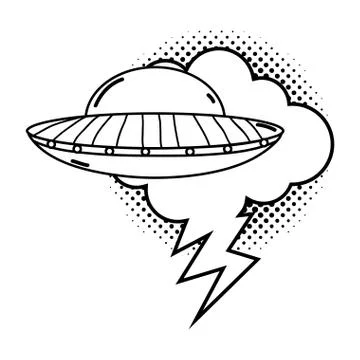 Ufo flying with speech bubble pop art style Stock Illustration