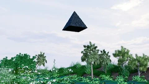 UFO in Forest View 01( 3D illustration, 3D rendering ) Stock Illustration