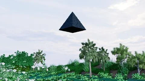 UFO in Forest View 02( 3D illustration, 3D rendering ) Stock Illustration