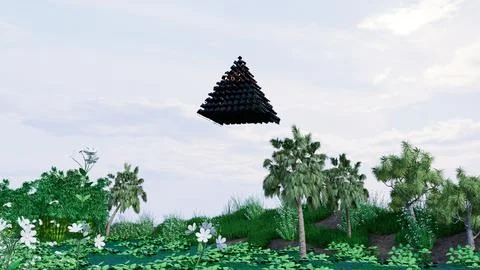 UFO in Forest View 04( 3D illustration, 3D rendering ) Stock Illustration
