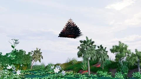 UFO in Forest View 05( 3D illustration, 3D rendering ) Stock Illustration