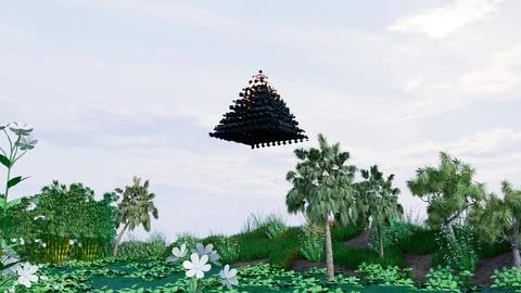 UFO in Forest View 06( 3D illustration, 3D rendering ) Stock Illustration