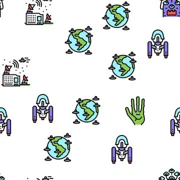 Ufo Guest Visiting Vector Seamless Pattern イラスト素材