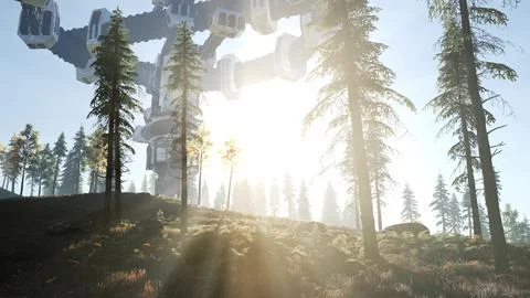 UFO Hovering over Forest Stock Illustration
