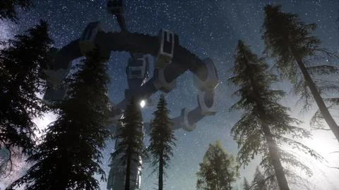 UFO Hovering over Forest Stock Illustration