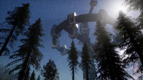 UFO Hovering over Forest Stock Illustration