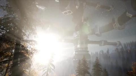 UFO Hovering over Forest Stock Illustration