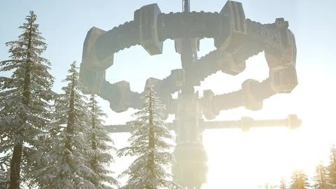 UFO hovering over a forest Stock Illustration