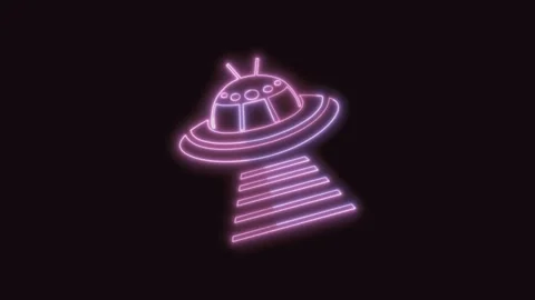 UFO Icon Neon Seamless Loop with Black Background 4K Stock Footage 311303822