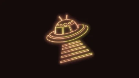 UFO Icon Neon Seamless Loop with Black Background 4K Stock Footage 311433068