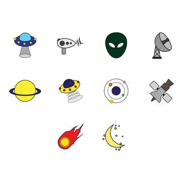 Ufo icon set Illustrazione stock
