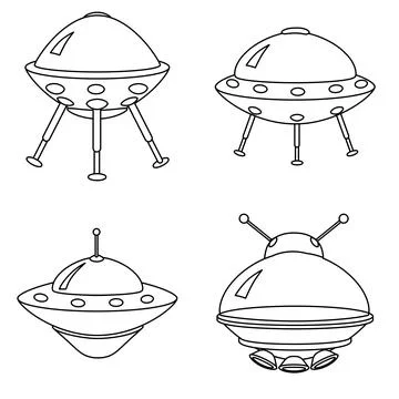 UFO icon set, spacecraft of alien. Vector outline style Stock Illustration