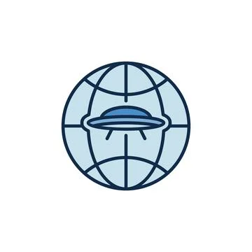 UFO inside Earth Globe vector Extraterrestrial Civilizations colored icon Stock Illustration