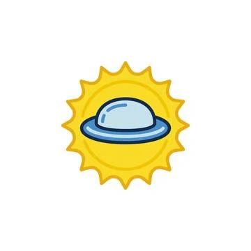 UFO inside Yellow Sun vector concept colored icon or logo Stock Illustration
