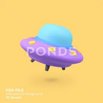 UFO isolated 3d render icon illustration PSD Template