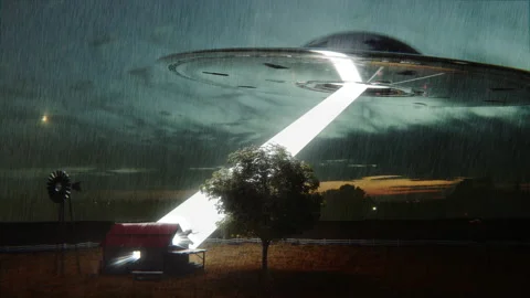 UFO Kidnapping A Human At A Farm Stock Footage 229605991