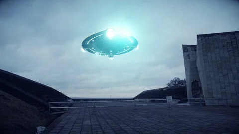 Ufo landing on an empty square Stock Footage 107320481