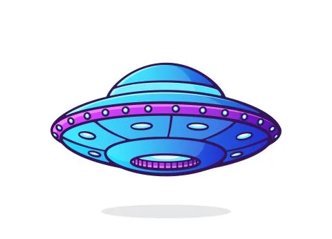 UFO with lights. Alien space ship. Futuristic unidentified flying object. Stock Illustration