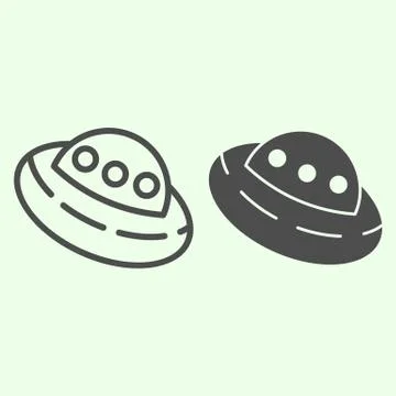 UFO line and solid icon. Outer space alien flying saucer outline style pictogram Ilustración de archivo