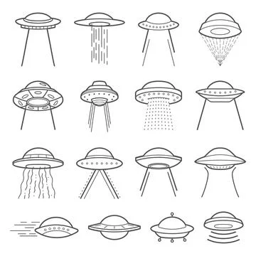 UFO logo elements. Mystical symbol paranormal phenomena, first contact, inv.. Stock Illustration