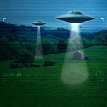 UFO in a meadow Stock Illustration