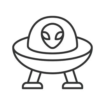 UFO or alien spaceship with an alien head icon in line design. UFO, alien 스톡 일러스트