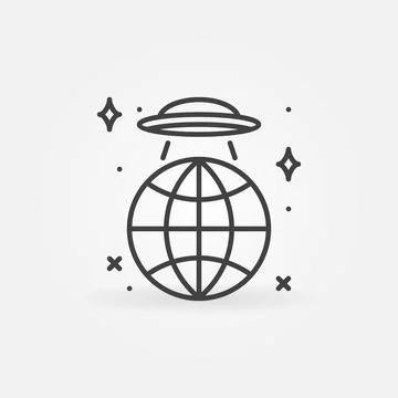UFO over the Earth Globe vector concept line icon or sign Ilustração Stock