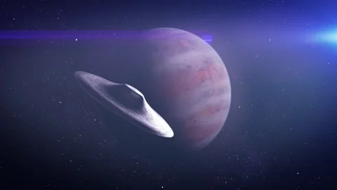 UFO over Jupiter with asteroids Stock Footage 300247372