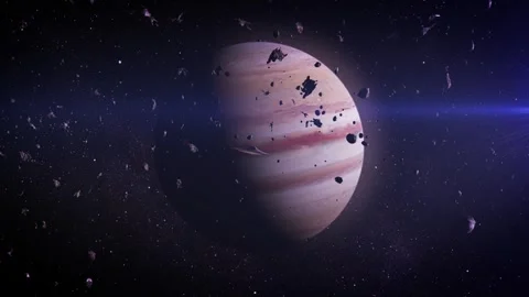 UFO over Jupiter with asteroids Stock Footage 300247565