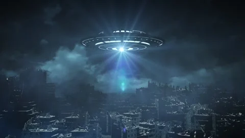 UFO Over a Post-Apocalyptic City Stock Footage 305846345