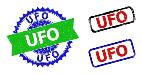 UFO Rosette and Rectangle Bicolor Watermarks with Scratched Textures Illustrazione stock