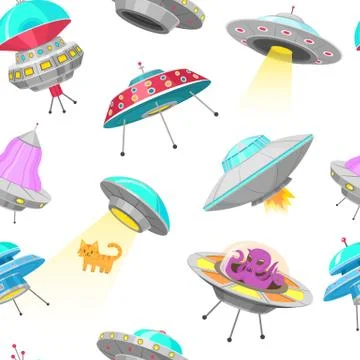 UFO Seamless pattern. Alien spaceships, unidentified flying object, Fantastic Stockillustratie