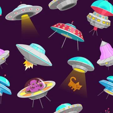 UFO Seamless pattern. Alien spaceships, unidentified flying object, Fantastic 스톡 일러스트