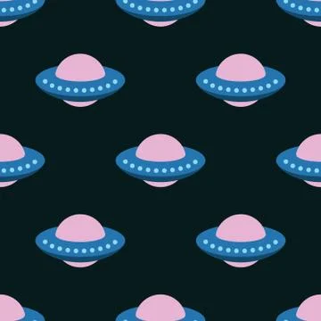 Ufo seamless pattern on a black background. Vector Illustration Stock Illustration