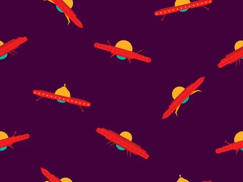Ufo seamless pattern in flat style. Background with alien spaceships and sp.. Stock Illustration