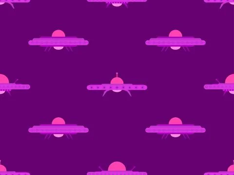 Ufo seamless pattern in flat style. Background with alien spaceships and sp.. Stockillustratie