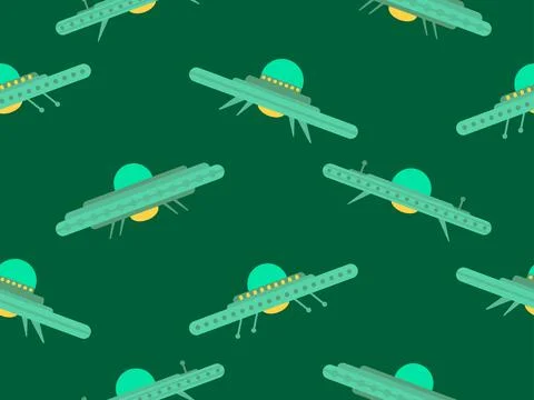 Ufo seamless pattern in flat style. Background with alien spaceships and sp.. Stock Illustration