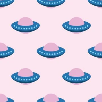 Ufo seamless pattern on a pink background. Vector Illustration Stock Illustration