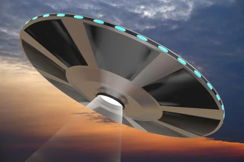 UFO, sky in background - 3D rendering Illustrazione stock