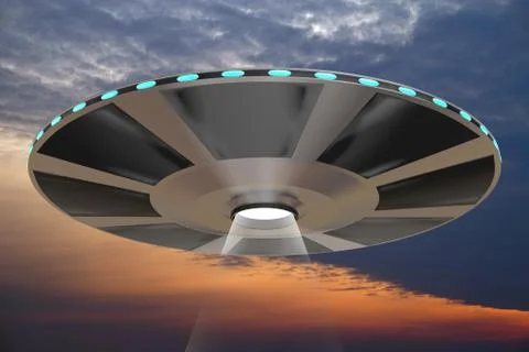 UFO, sky in background - 3D rendering Stock Illustration
