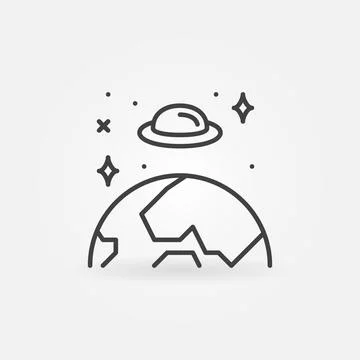 UFO in Space and Earth vector Extraterrestrial life concept thin line icon Illustrazione stock
