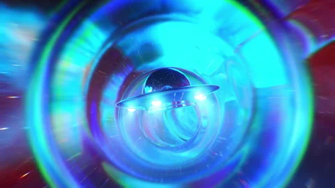 UFO spaceship and space-time tunnel VJ loop 스톡 동영상 230945367