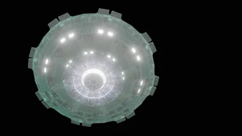 UFO spaceship flying in the sky - separate UFO flying saucer flies and rotat Stock Footage