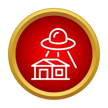 Ufo spaceship hovering over house with light beam Stock Illustration