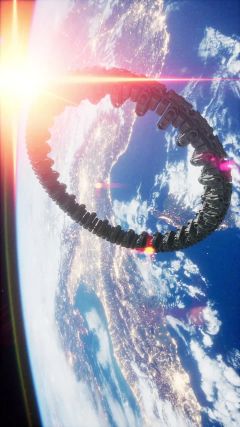 UFO Spaceship Hovering in the sky elements furnished by NASA, vertical Stock Footage 266119428