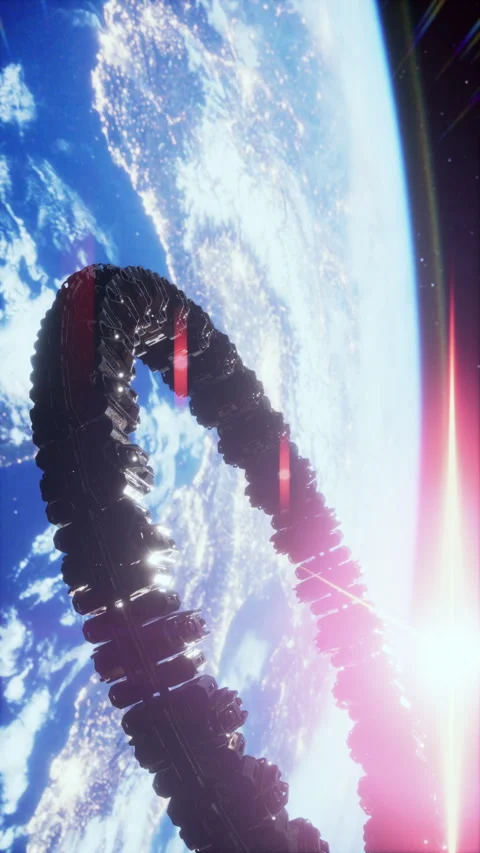 UFO Spaceship Hovering in the sky elements furnished by NASA, vertical Stock Footage 280232115