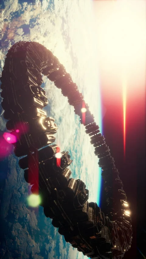 UFO Spaceship Hovering in the sky elements furnished by NASA, vertical Stock Footage 284064479