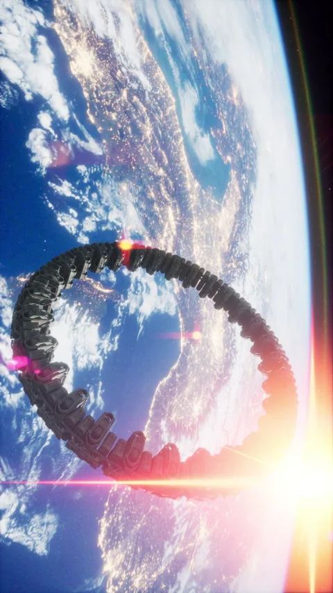 UFO Spaceship Hovering in the sky elements furnished by NASA, vertical Stock Footage 290979250