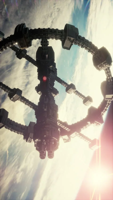 UFO Spaceship Hovering in the sky elements furnished by NASA, vertical Stock Footage 324721694